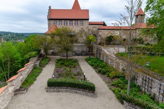 Rosengarten mit Blick zum Palas